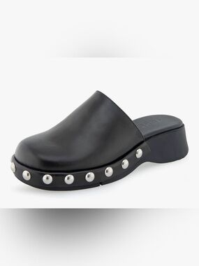 AEROSOLES FAYE black Leather Studded Clog Mule sz 9
